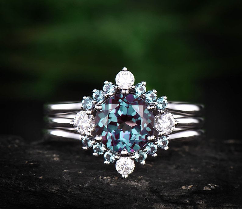 Alexandrite Ring Set Unique Alexandrite Engagement Ring Set Etsy