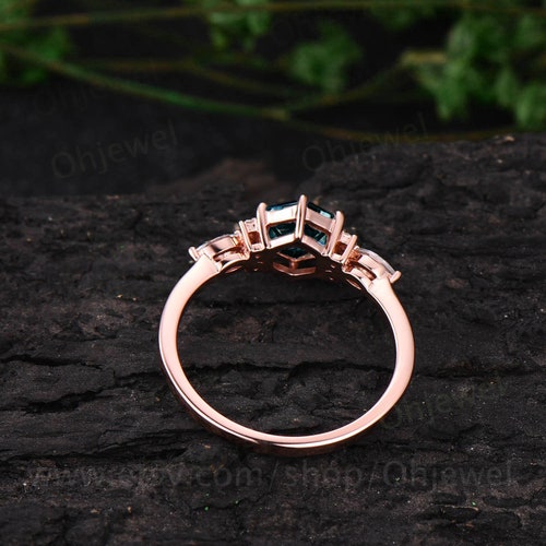Hexagon Alexandrite engagement ring art deco rose shops gold silver ring 7 stone vintage moissanite ring for women promise anniversary ring gift