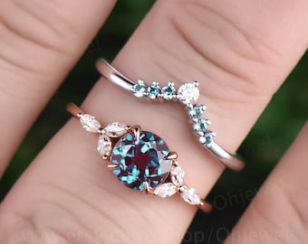 2 st alexandrit förlovningsringar vintage alexandrit ringar för kvinnor roséguld markis moissanit ringar för brudsmycken