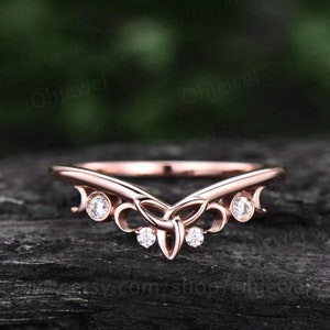 Unique moissanite wedding band Celtic Knot ring band Norse Viking ring Jewelry rose gold silver ring for women bridal ring anniversary gifts