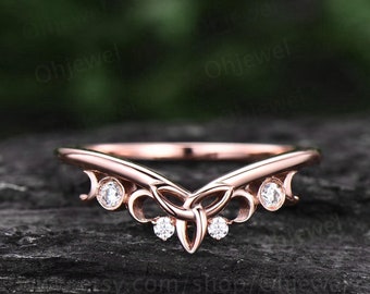 Unique moissanite wedding band Celtic Knot ring band Norse Viking ring Jewelry rose gold silver ring for women bridal ring anniversary gifts