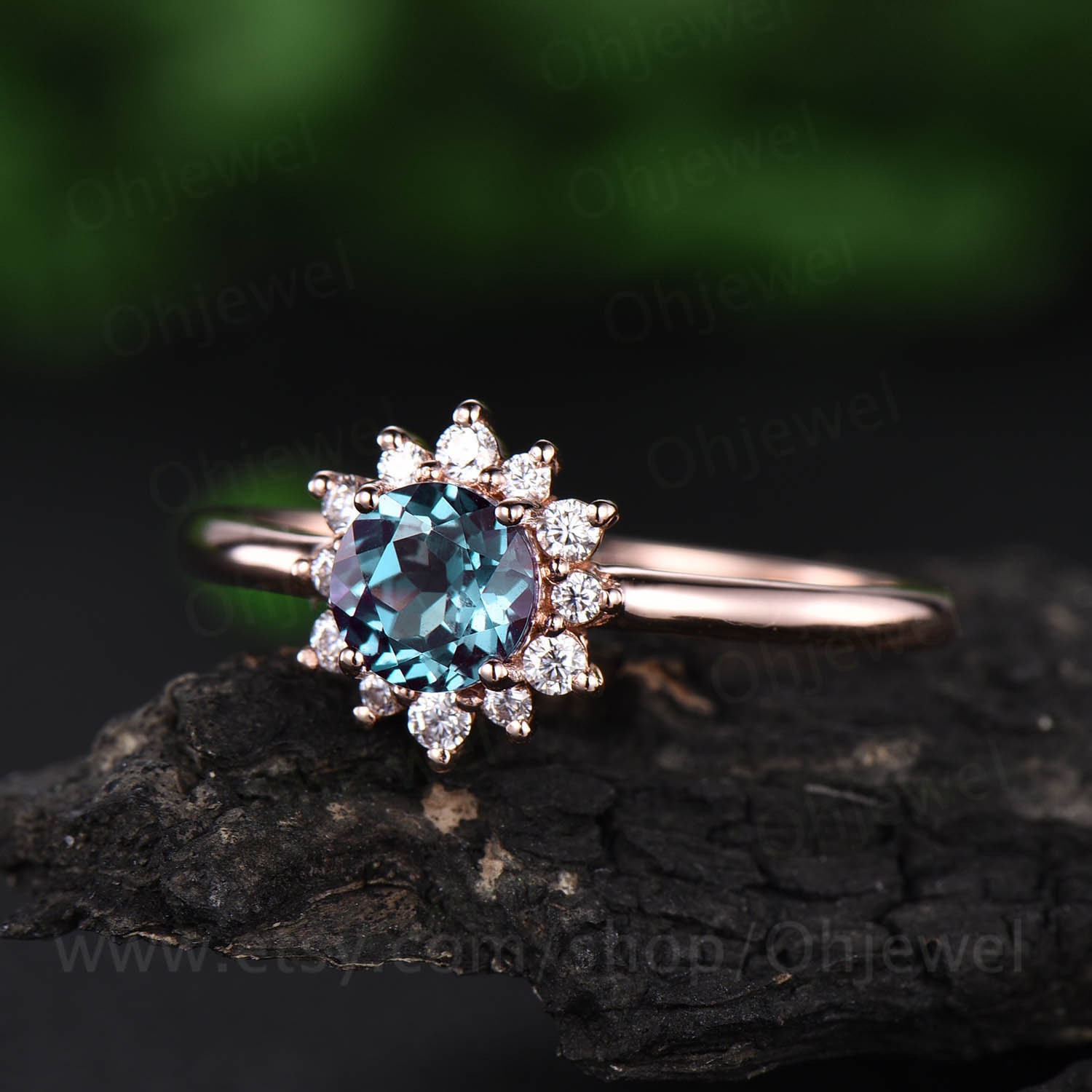 Sunflower Cluster Halo Moissanite Ring Color Change - Etsy