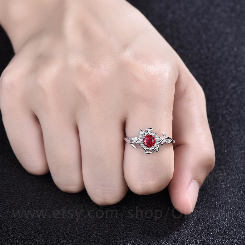 Round Cut Red Ruby Engagement Ring Vintage Solitaire White Gold Twig ...