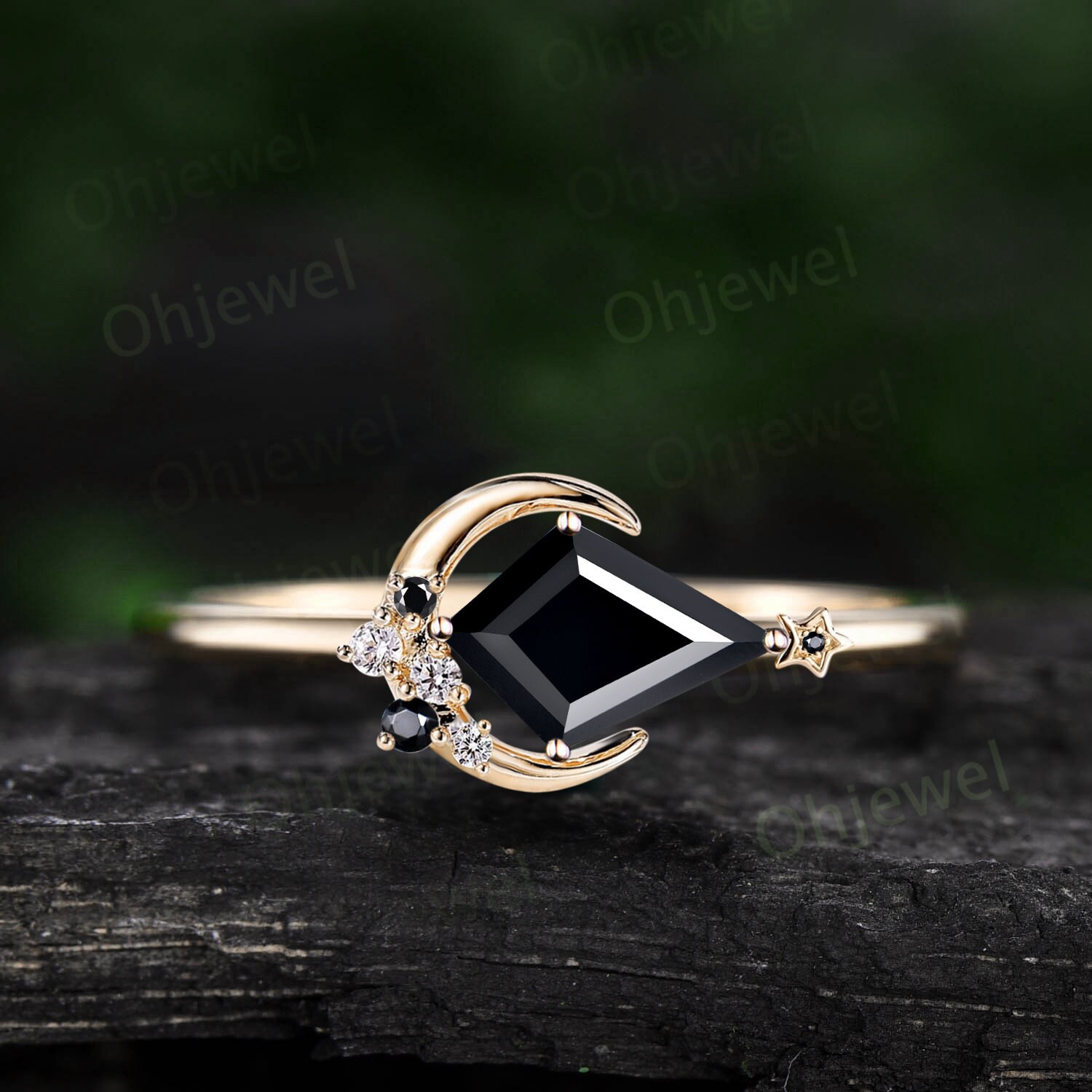 指輪・リング K Kite Cut Black Onyx Ring Vintage Cluster Spinel Diamond Ring