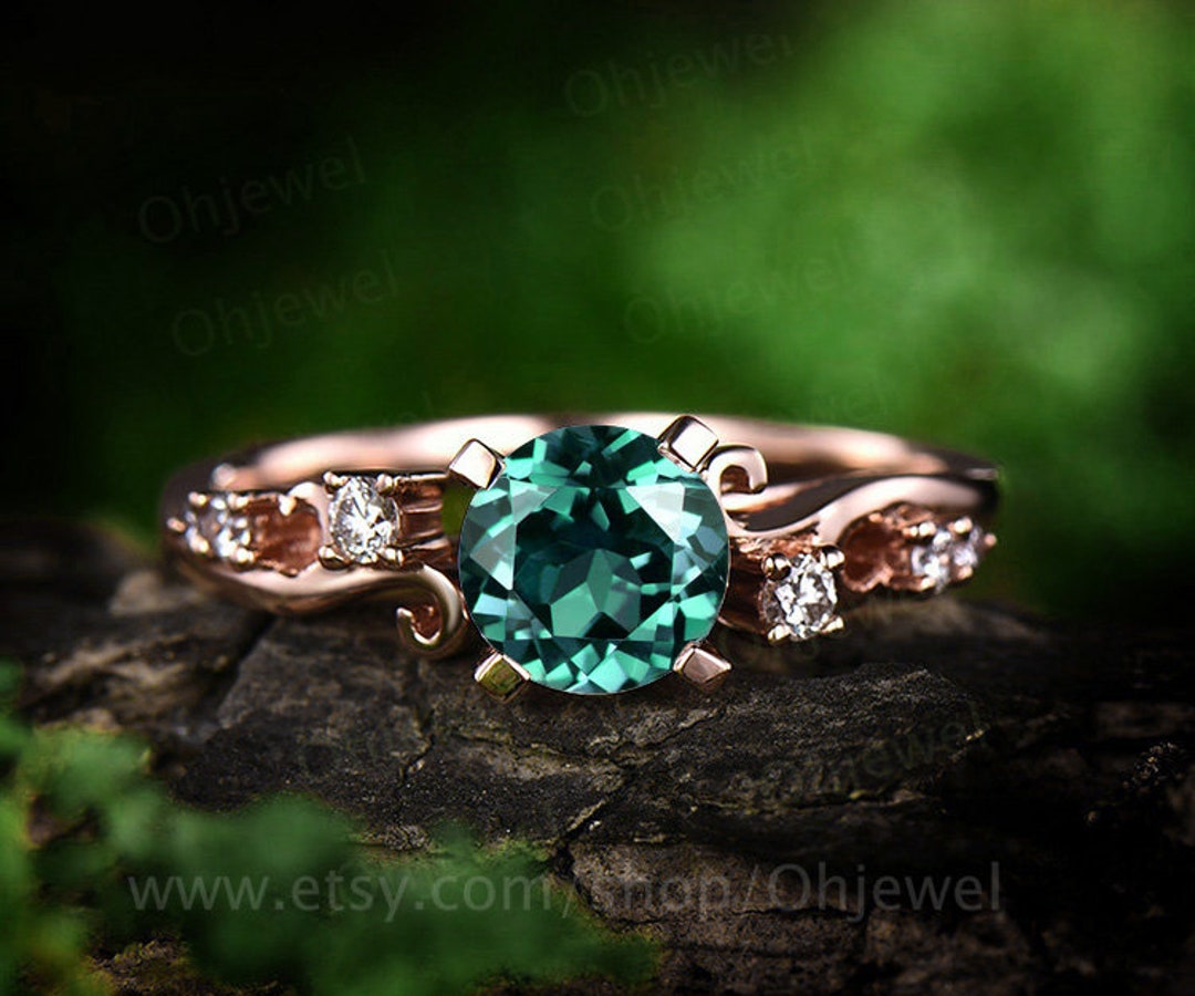 Emerald Engagement Ring Rose Gold 14K/18K Emerald Ring Gold Vintage ...