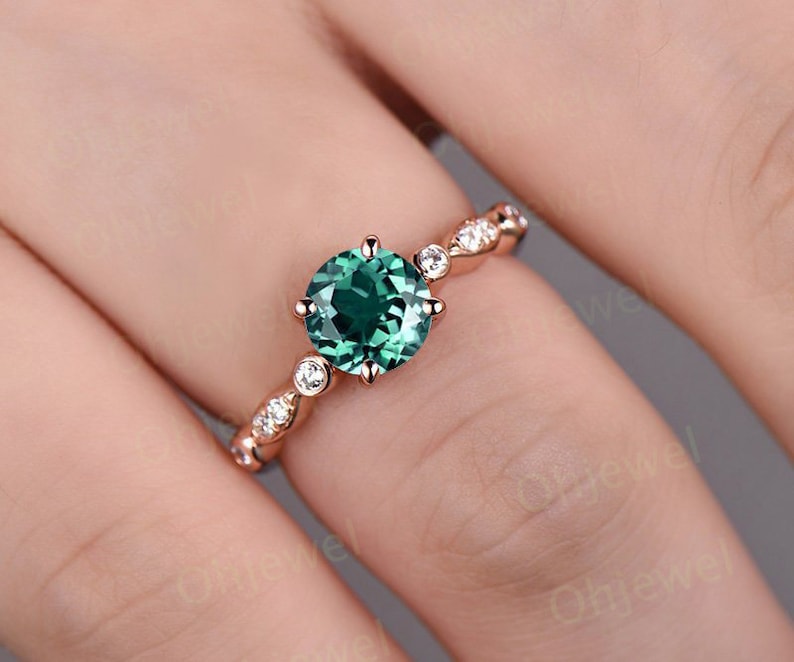 1ct Emerald Engagement Ring Rose Gold 14K/18K Emerald Ring Etsy