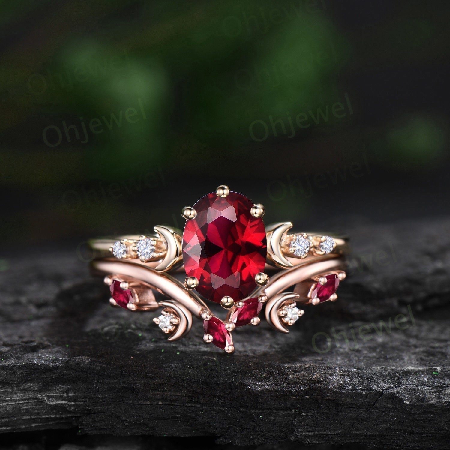 Vintage Oval Cut Ruby Engagement Ring Solid 14k Yellow Gold Art Deco ...