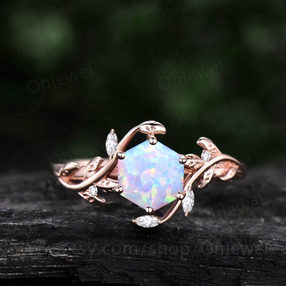 Hexagon opal cheap ring