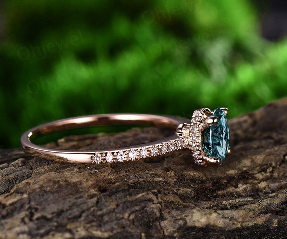 Real Diamond Under Basket Halo Ring Color Change Alexandrite Etsy UK