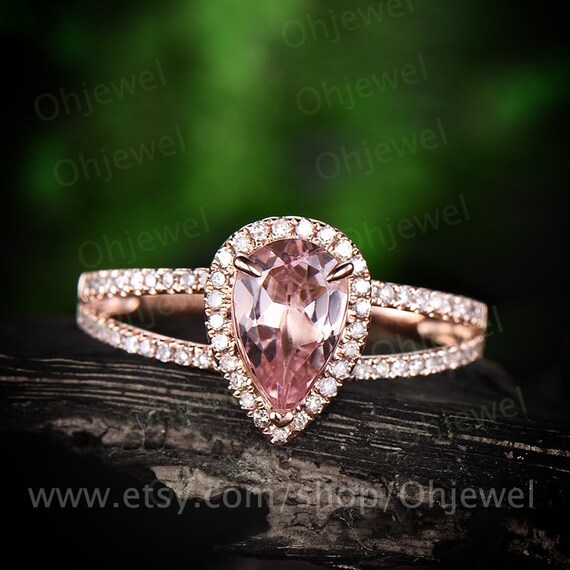 6x9mm Pink Morganite Engagement Ring Rose Gold 14K/18K Diamond