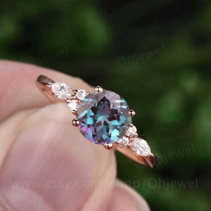 Rose gold ring Alexandrite ring for women vintage Alexandrite engagement ring June birthstone ring anniversary marquise cut moissanite ring