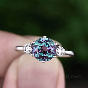 Drie stenen moissanite ring vintage alexandriet verlovingsring witgouden ring vrouwen juni geboortesteen ring verjaardag trouwring cadeau