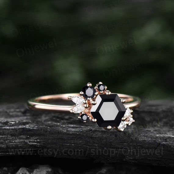 Black Onyx Diamond Ring - Genuine Ladies 14K Gold Ring