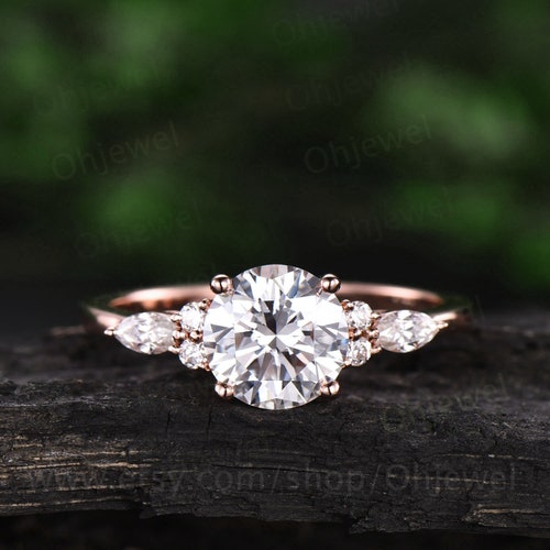 Pear Shaped Moissanite Engagement Ring Vintage Marquise - Etsy