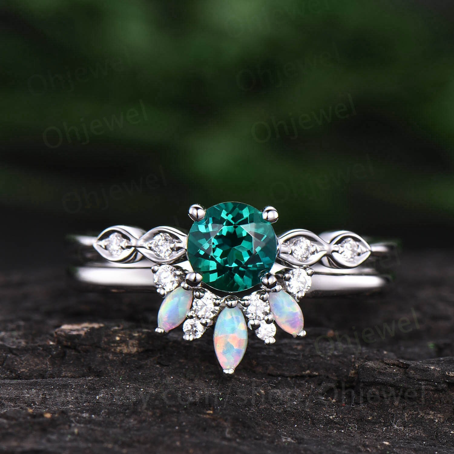 Emerald bridal set Vintage emerald engagement ring set | Etsy