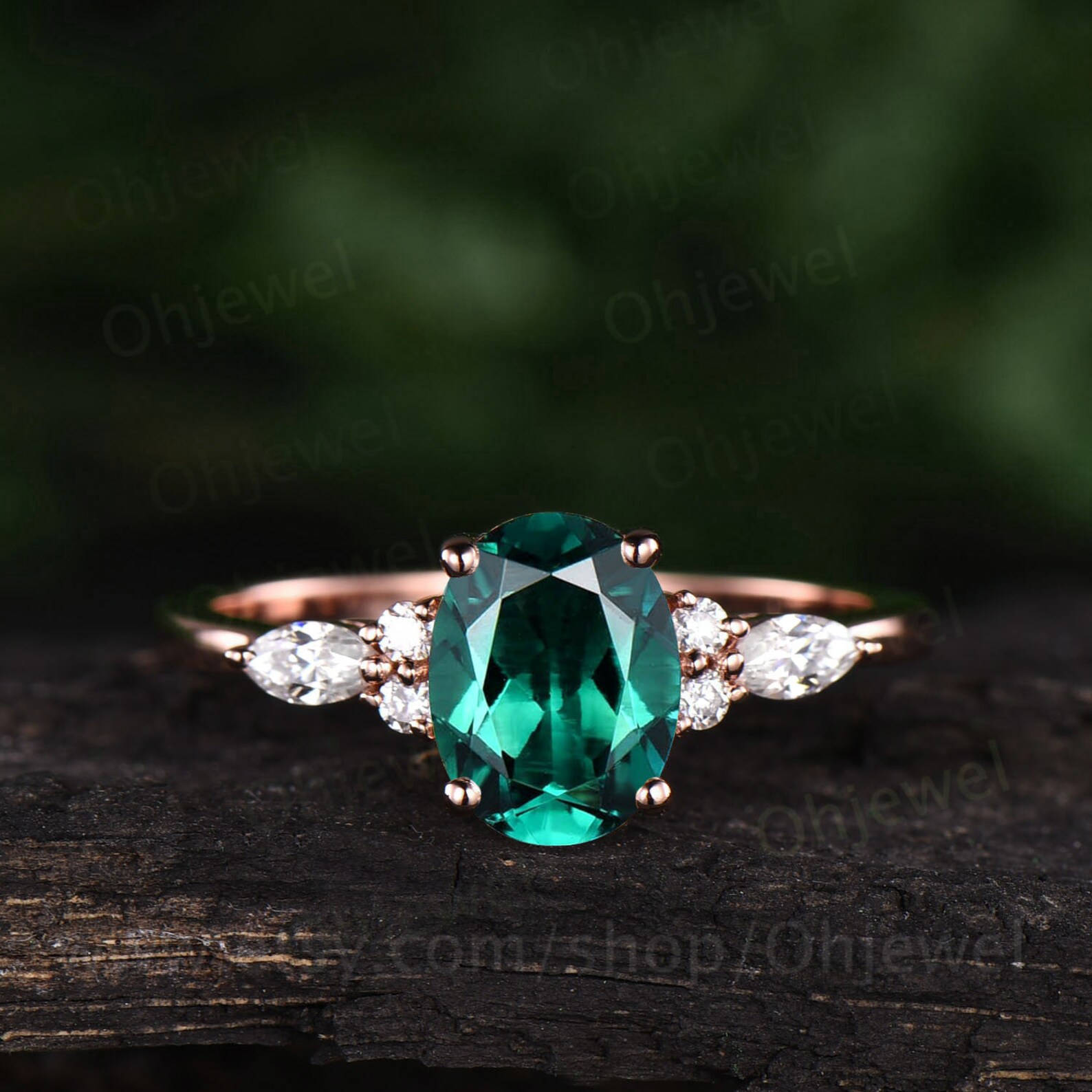 55Carat Genuine Emerald & Sterling Silver Ring - 6 Carat Oval Cut, Chakra Healing, Sizes 5-13