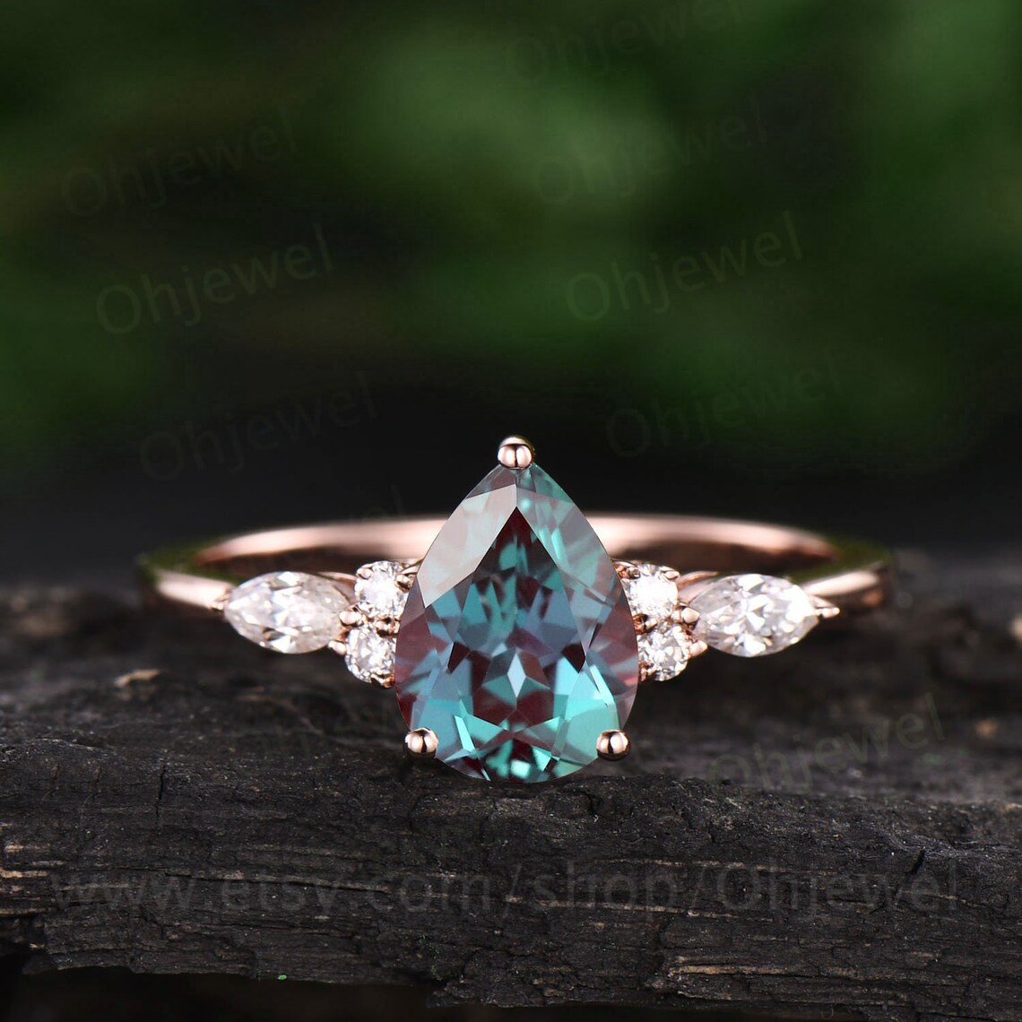 Color Change Alexandrite Ring for Women Unique Vintage Pear - Etsy