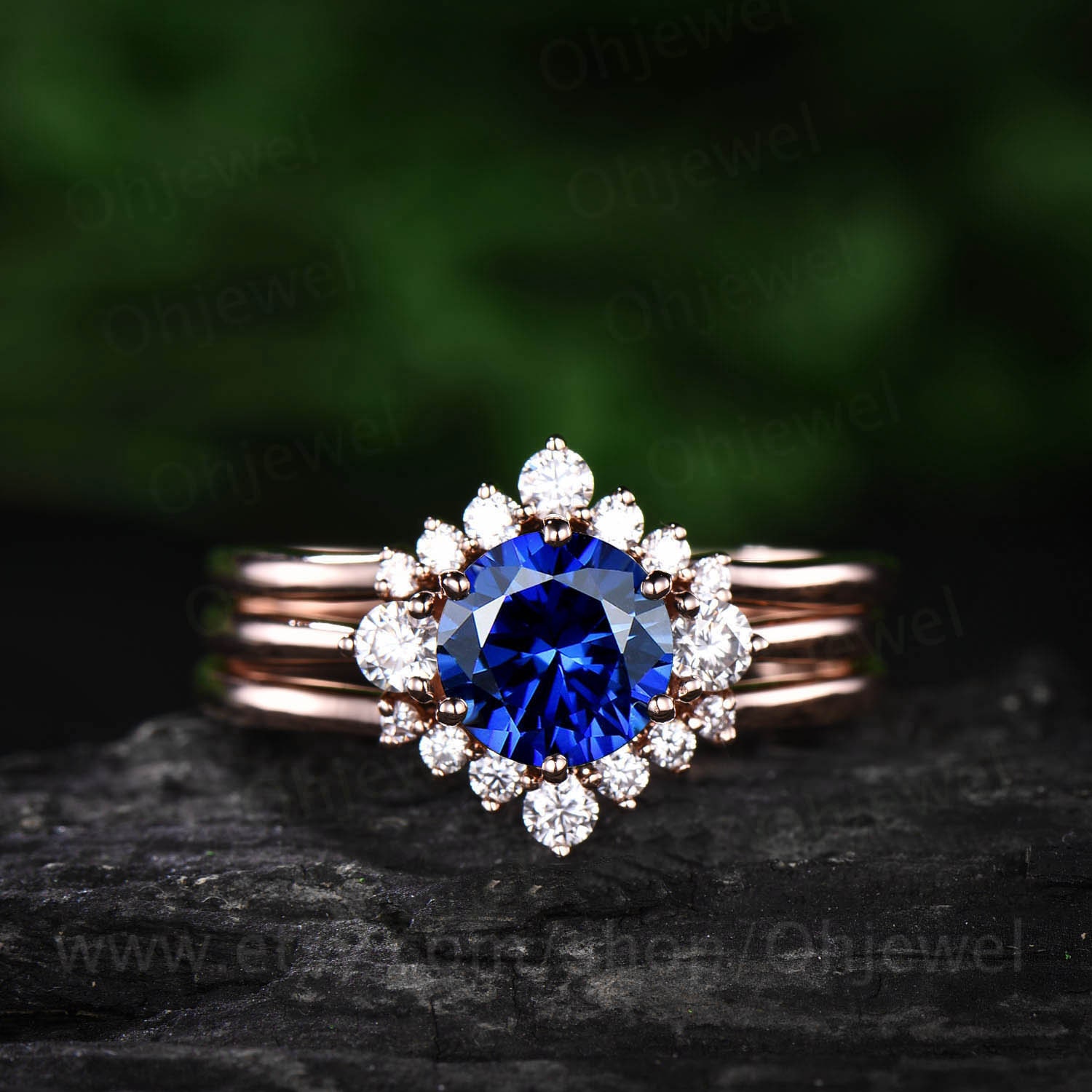 3pcs Sapphire Engagement Ring Set White Rose Gold Sapphire | Etsy