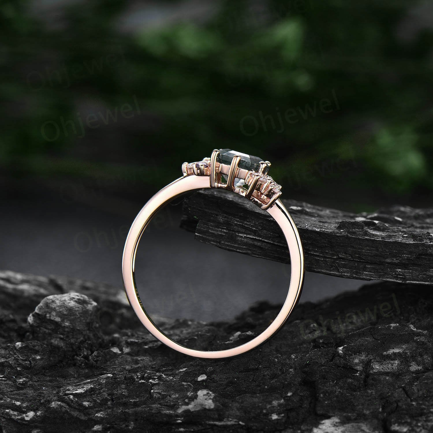 Hexagon Cut Blue Labradorite Ring Gold Silver Vintage Unique