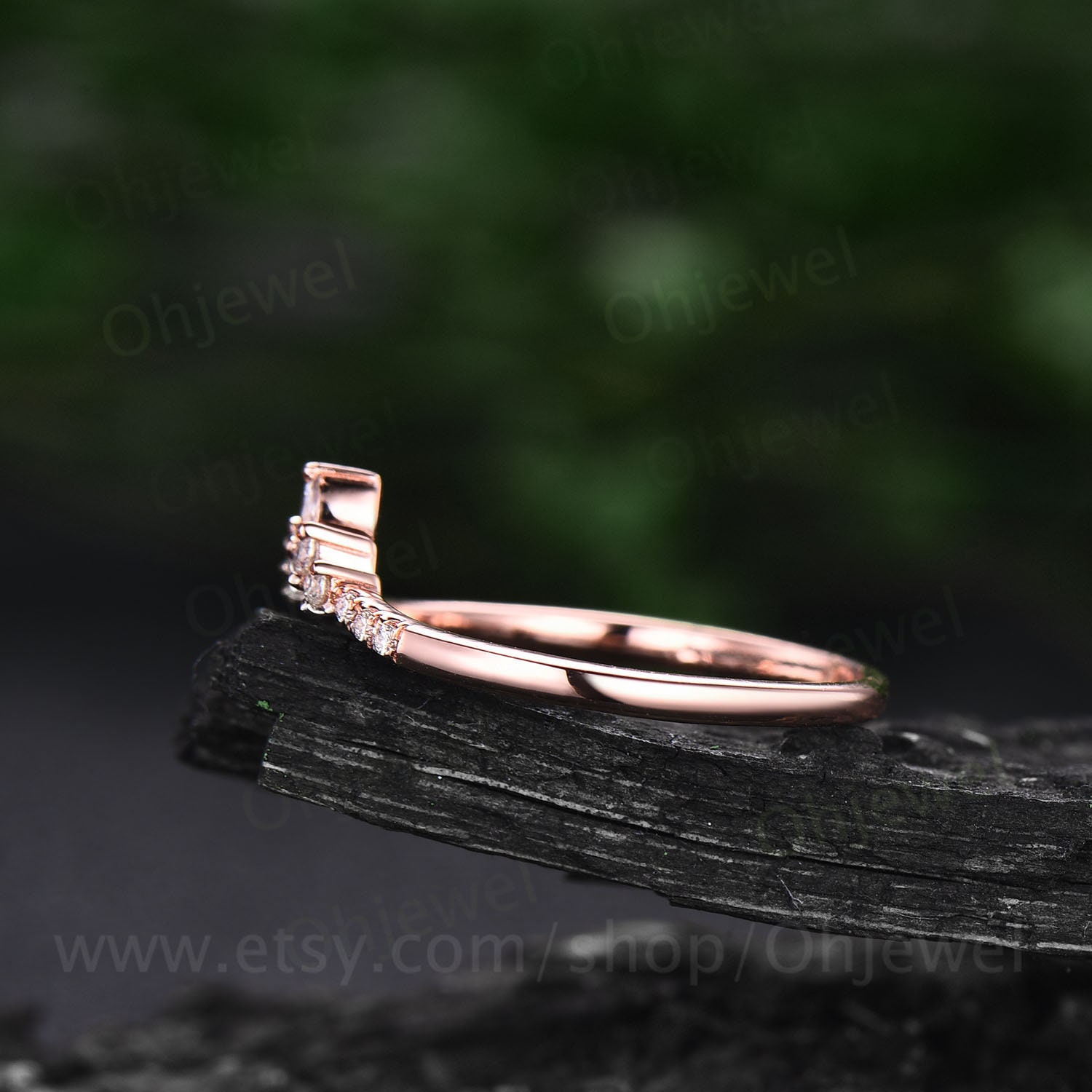 Art Deco Diamond Wedding Band 14k Rose Gold Marquise Cut Moissanite ...