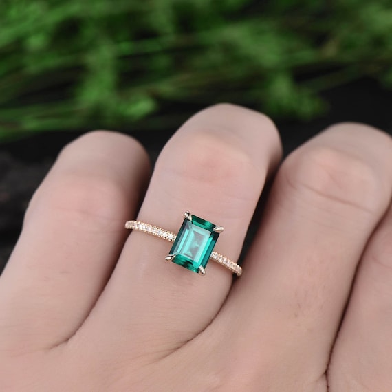 F&F Ring Big Heart Shape Emerald Vintage Rings For Women Engagement Wedding Bridal Rings 