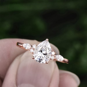 Pear shaped moissanite engagement ring vintage marquise moissanite ring unique 7 stone ring rose gold ring women bridal anniversary gift