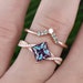 Princess cut Alexandrite rose gold ring unique 2pcs color change Alexandrite engagement ring set vintage moissanite ring set jewelry gift