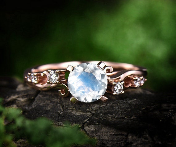 1ct blue moonstone engagement ring rose gold 14K/18K diamond | Etsy