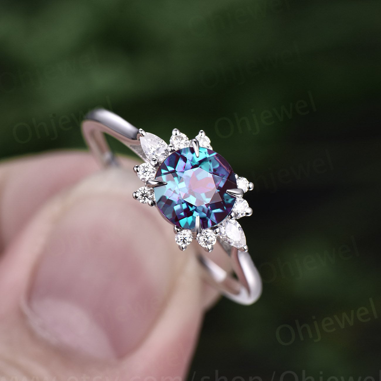 Color Change Alexandrite Bridal Ring Vintage Alexandrite Engagement ...