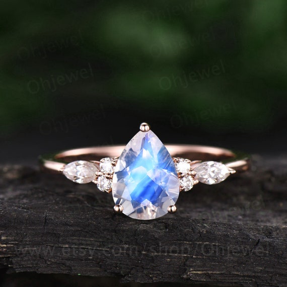 Pear shaped moonstone ring vintage moonstone engagement ring | Etsy