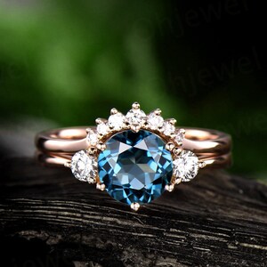1pc Only the London Blue Topaz Engagement Ring Rose Gold 14K/18K Three ...