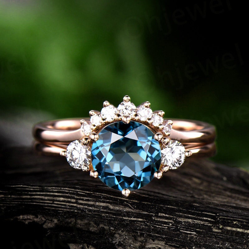 1pc Only the London Blue Topaz Engagement Ring Rose Gold - Etsy