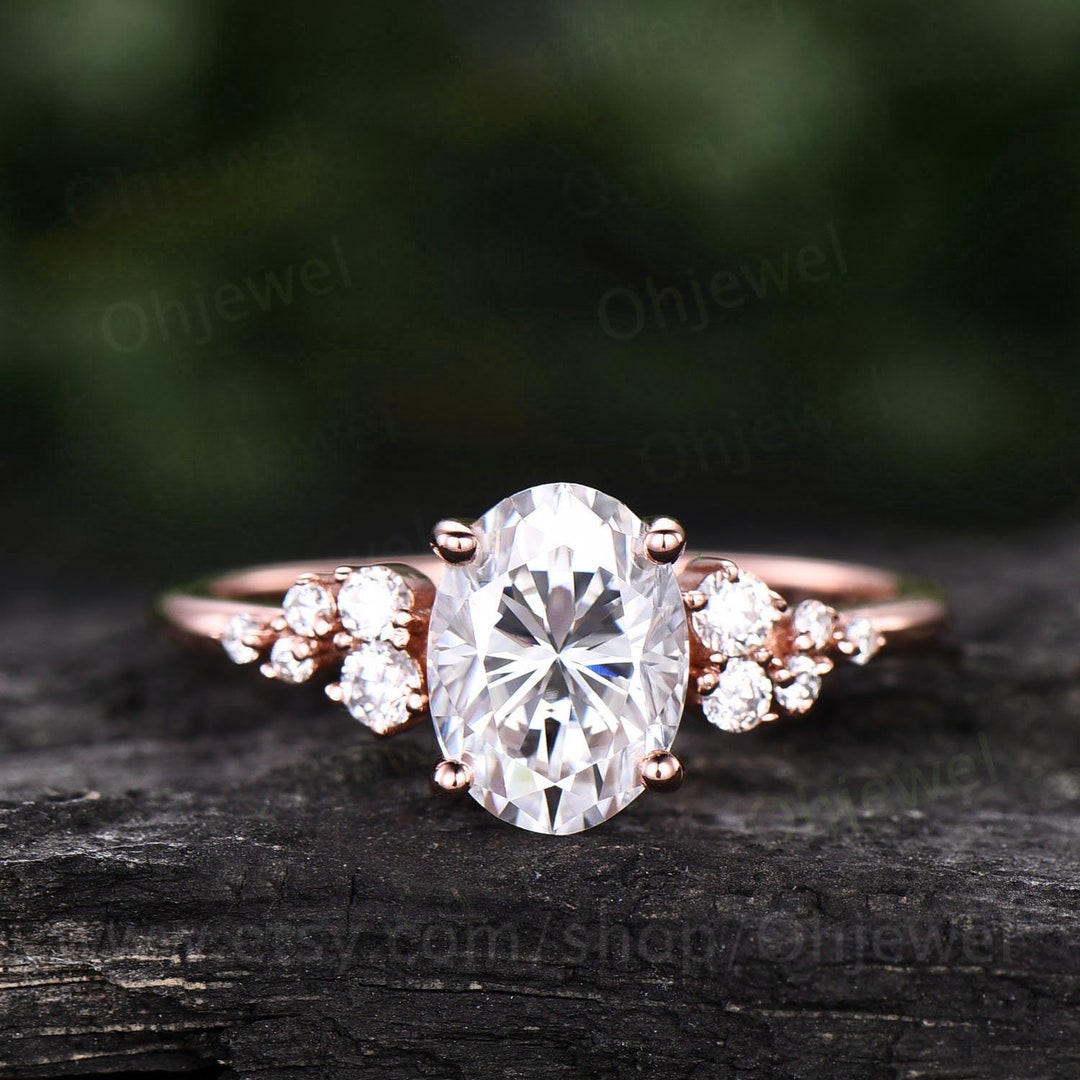 Vintage Oval Cut Moissanite Engagement Ring 14k Rose Gold Dainty ...