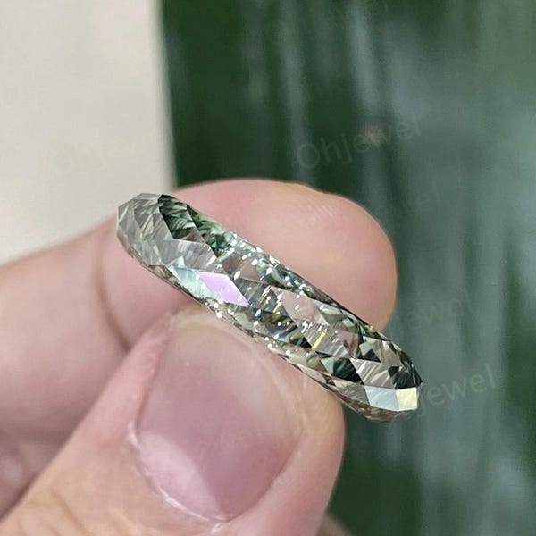 Briolette cut green moissanite wedding band mens full eternity dainty engagement ring women anniversary gift for him her