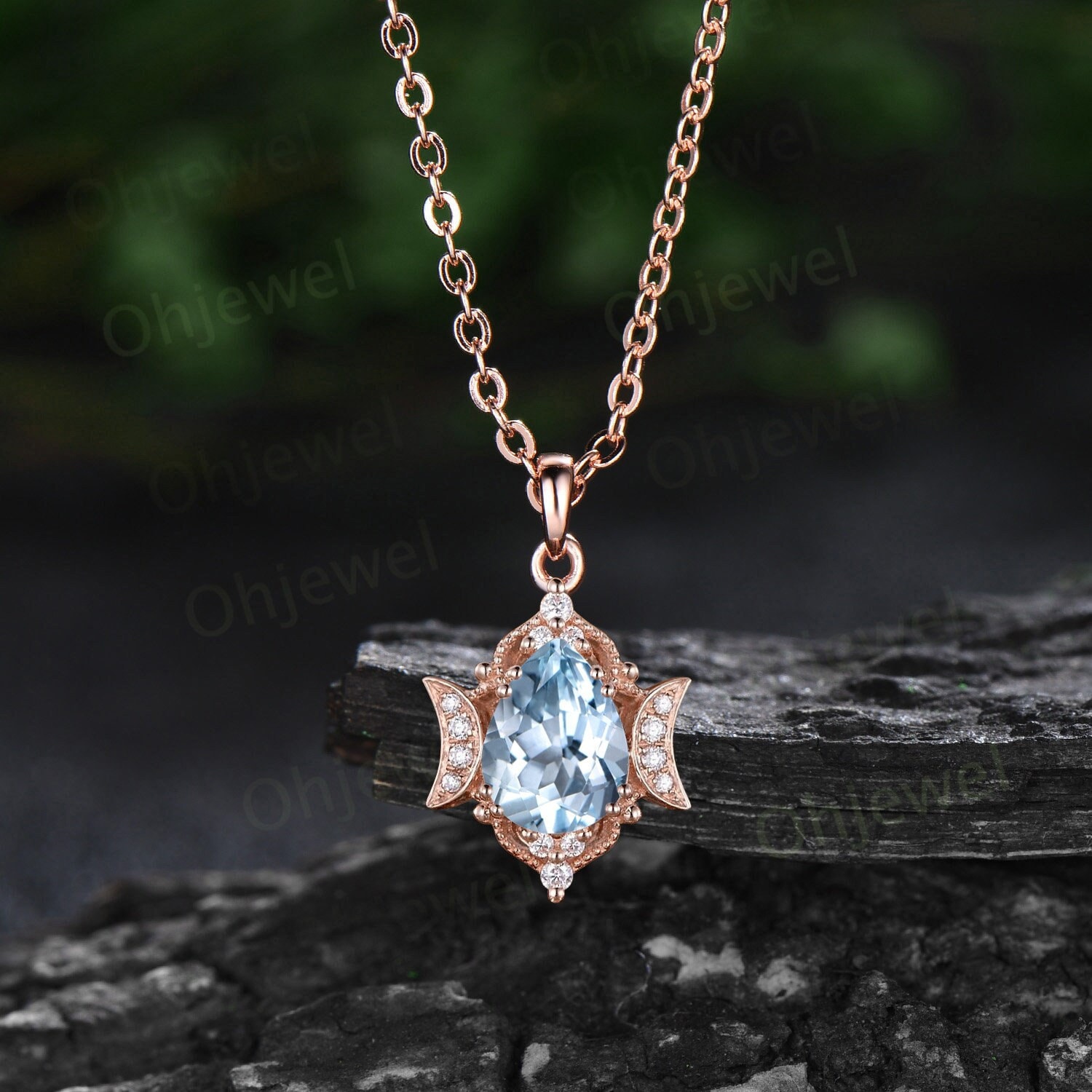 Rose gold shop aquamarine necklace