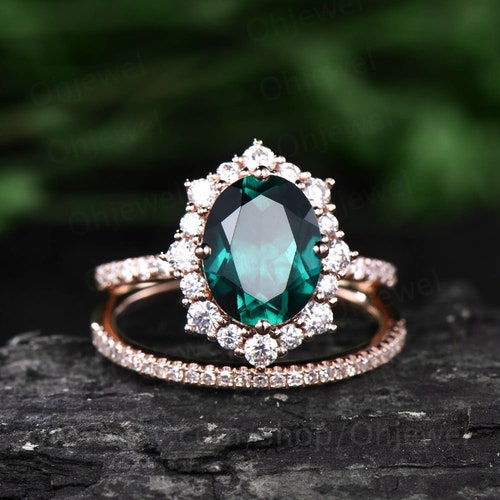 Rose Gold Ring Set Unique Vintage Engagement Ring 2pcs Pear | Etsy