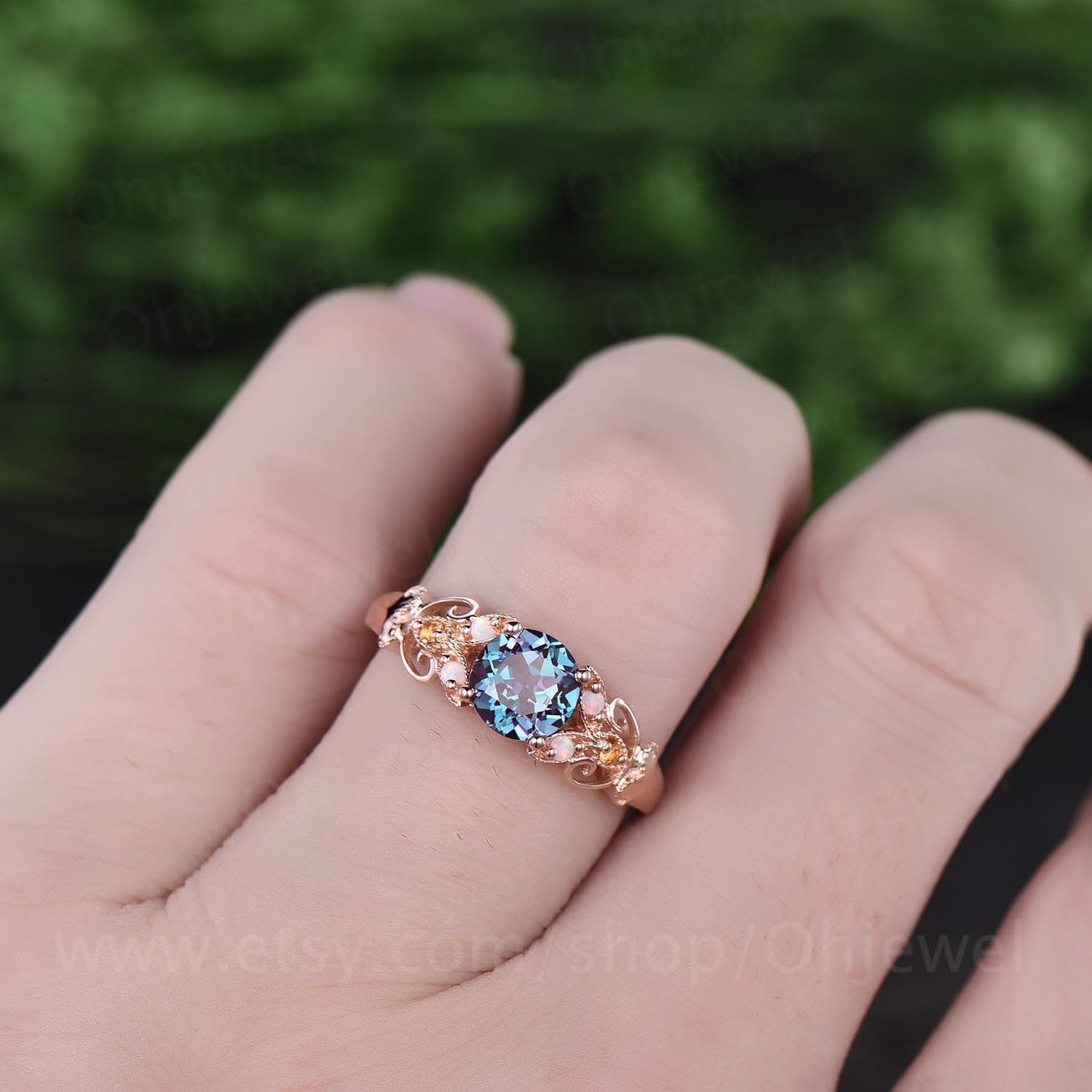 ヴィンテージ オパール リング シトリン リング 1ct ラウンド カラー