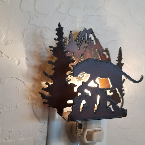 Cougar Mountain Lion Puma Night Light made out of Rusted Steel