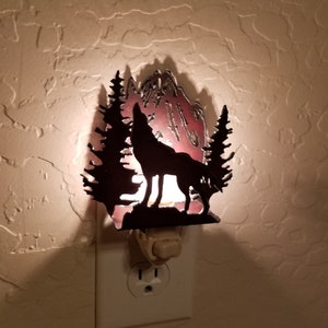 Wolf Night Light made out of rusted steel Howling Wolf Gift