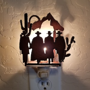 Tombstone OK Corral Night Light: Rusted Steel Doc Holliday & Wyatt Earp