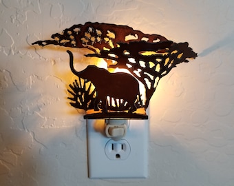 Elephant Safari Night Light made out of Rusted Steel Original Creation