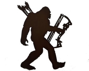 Bow Hunting Archer Sasquatch Bigfoot made out of Rusted Steel