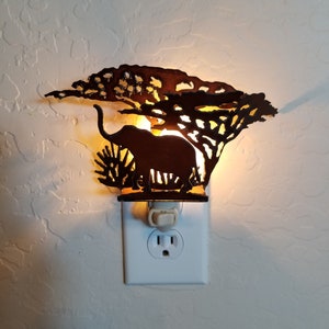 Elephant Safari Night Light made out of Rusted Steel Original Creation