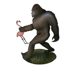 Sasquatch Carrying a Flamingo by the Neck- Original Steel Art