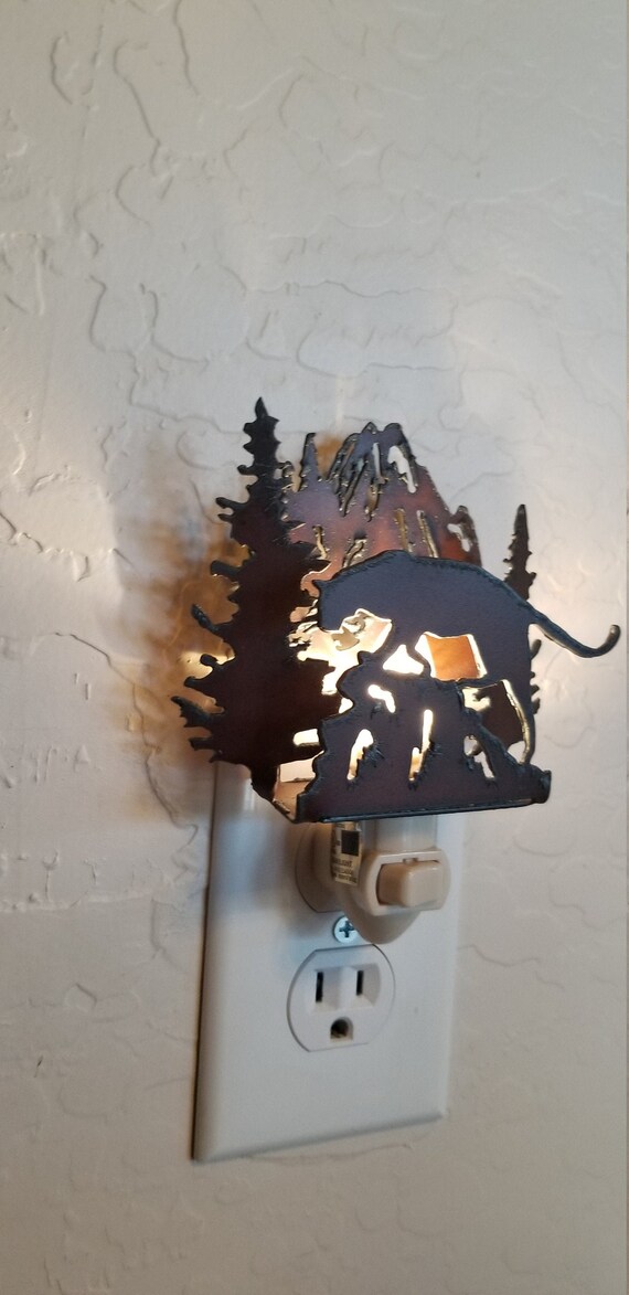 Cougar Mountain Lion Puma Night Light made out of Rusted Steel