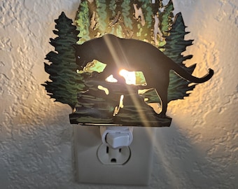 Black Jaguar Panther Puma Art as a Night Light- made from hand-painted steel