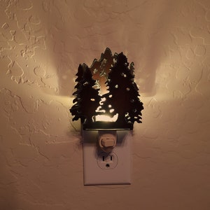 Forest Mountain Scene Night Light made out of Rusted Steel Vintage Inspired with Replaceable 7 Year LED