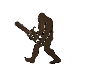 Sasquatch Bigfoot Yeti with Chainsaw made from Durable Rustic Steel