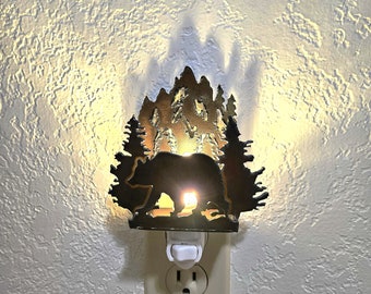 Grizzly Bear Night Light made out of Rustic Steel