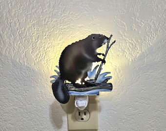 Beaver Art as a Night Light- made out of durable, air-brushed steel